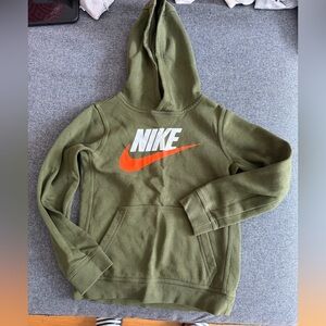 Kids Nike Olive Hoodie with Vibrant Orange Accent